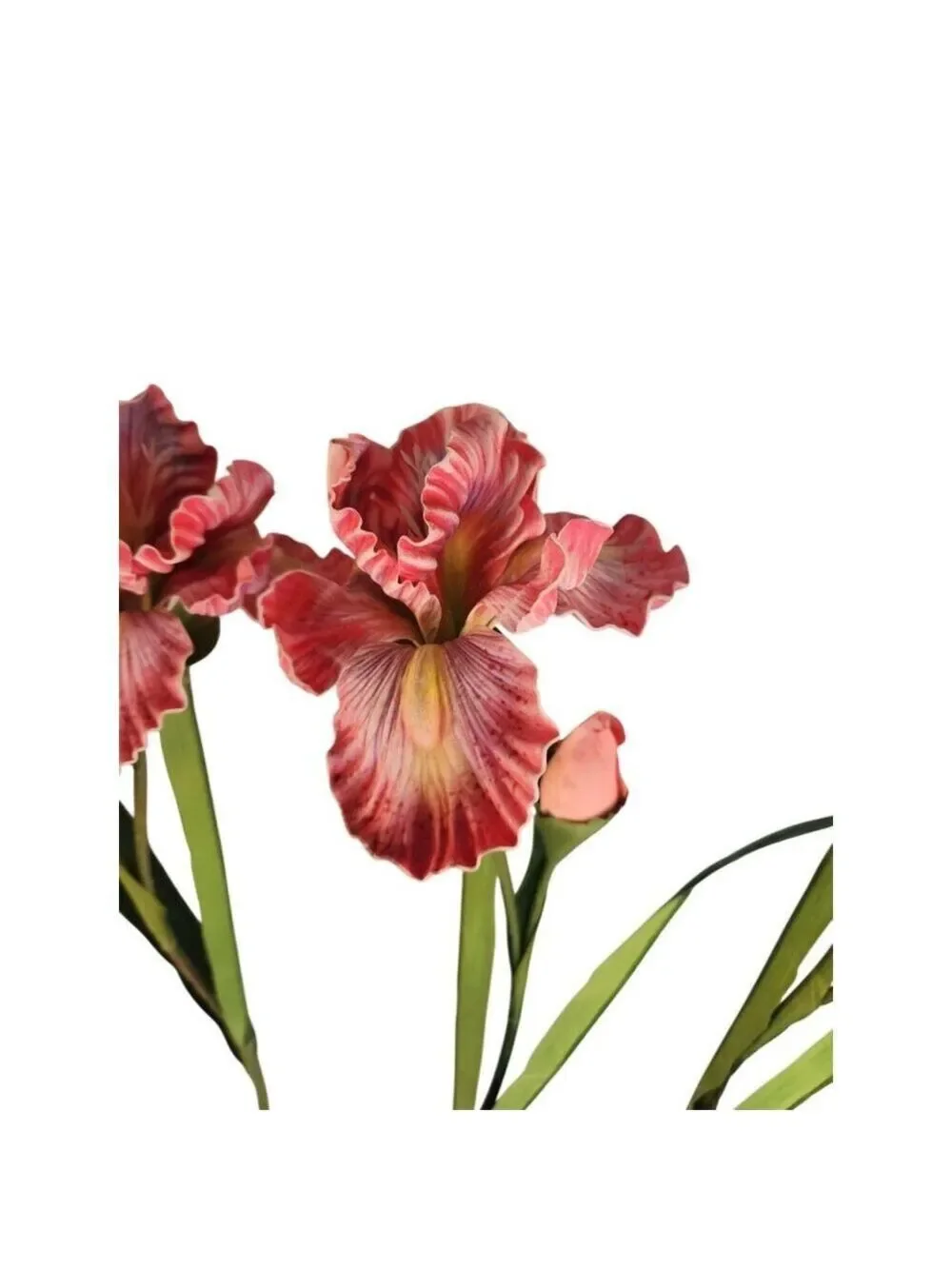 Artificial Iris Flower 33 Inch Tall Pink Faux Iris Stem Hand Painted Look Floral